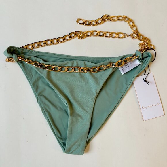 LOVEWAVE Wailani Bikini Bottom Low Rise Chain NWT Green Mint Swim Bathing Suit S - Picture 2 of 8